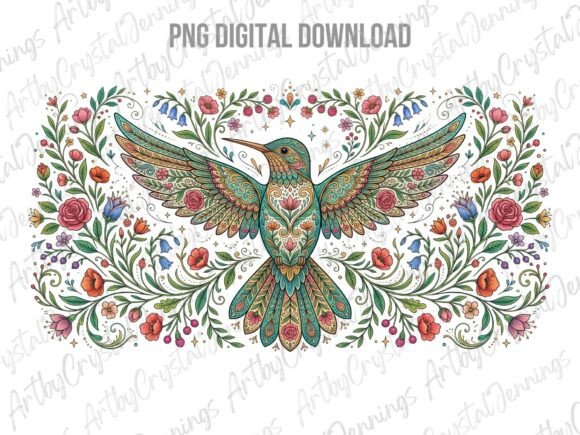Download Floral Boho Folk Art Hummingbird PNG - Hummingbird png Collection
