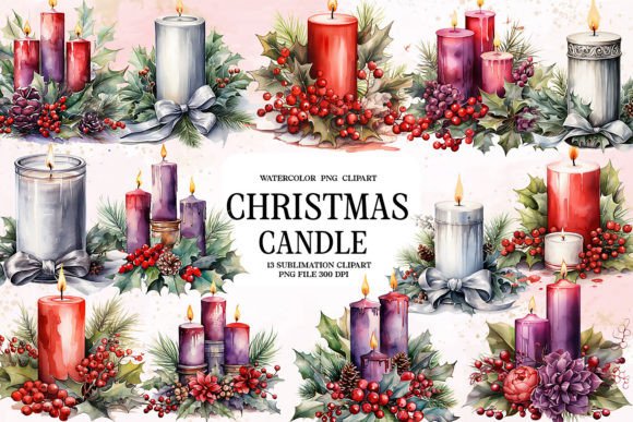 Download Watercolor Christmas Candle Clipart - Christmas candle clipart Collection