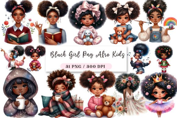 Download Black Girl Png Afro Kids Clipart Bundle - Kids Collection