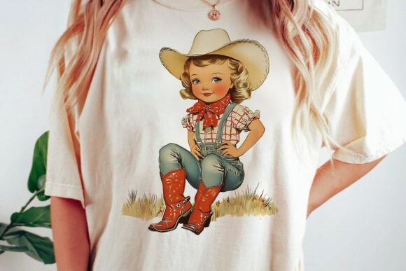 Download Retro Cowboy Girl Sitting in Grass Png - Premium Resources